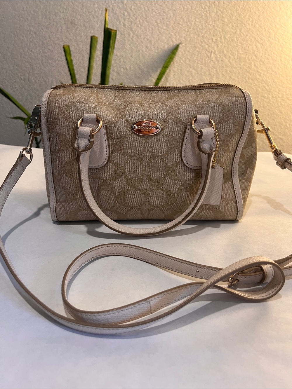 Coach Rowan Satchel Signature Canvas Light Khaki Chalk silver Crossbody